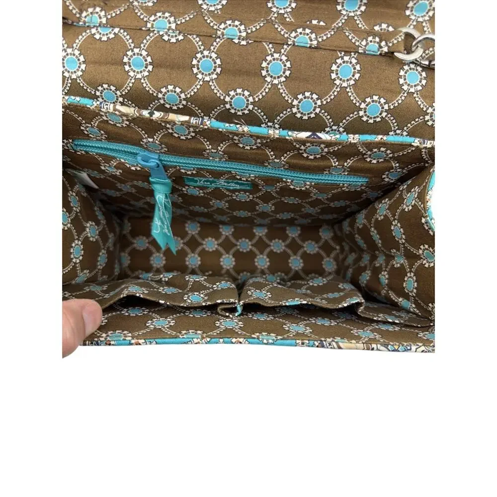 Vera Bradley Julia Turn Lock Satchel Crossbody Turquoise Brown Medallion